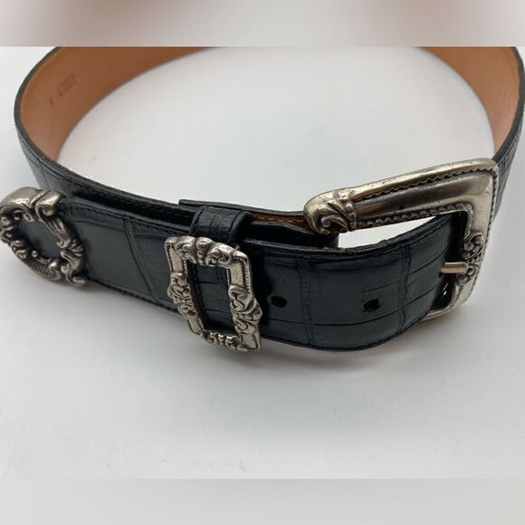 Brighton Accessories - Brighton 1993 Vintage Silver Details Size M 43003 Black Leather Belt